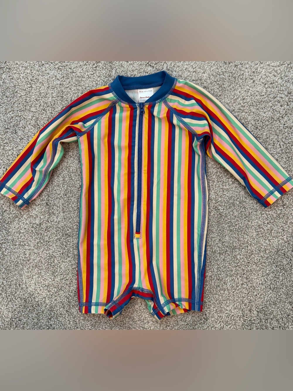 Hanna Anderson 12-18 mo Zip Up Rainbow Stripe Long Sleeve One Piece Swim Suit